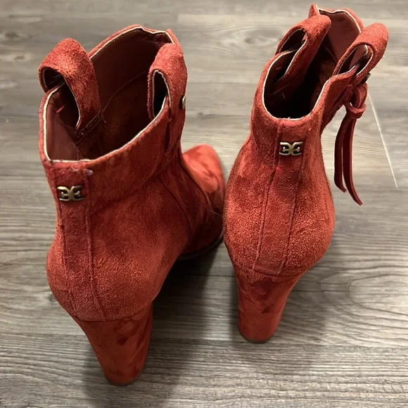 Sam Edelman Niomi Suede Western Booties In Red Paprika Size 6 - Picture 7 of 11